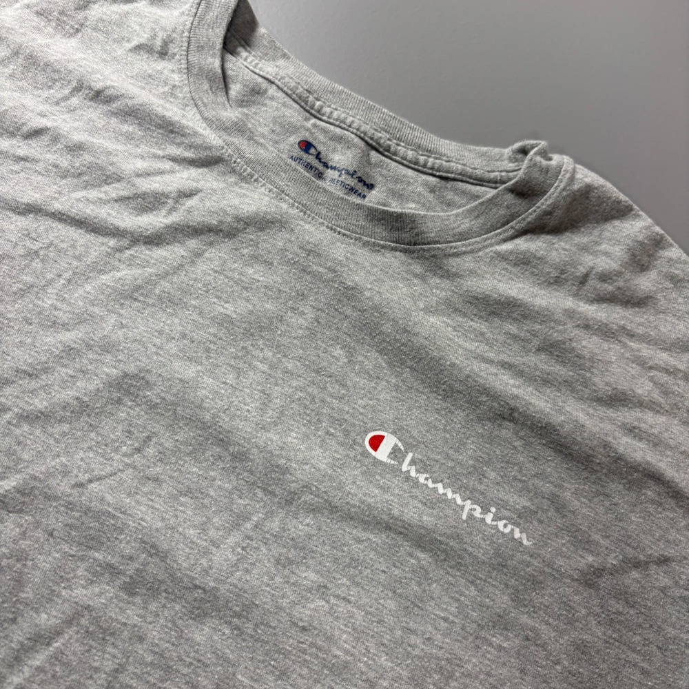 Champion Mens T‎ Shirt Crew Neck Short Sleeve Gray Casual Logo Tee
